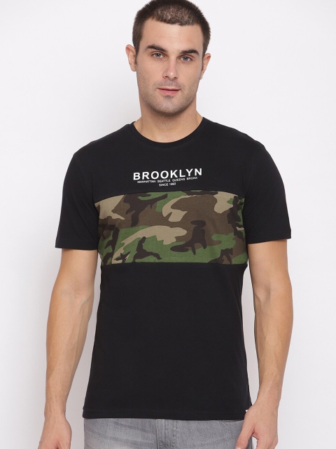 

R&B Men Black Typography Printed Applique Slim Fit T-shirt