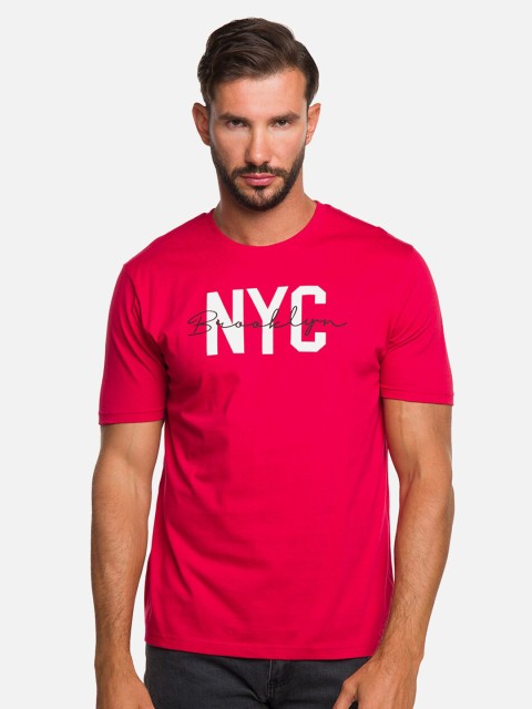 

R&B Men Red Raw Edge Slim Fit T-shirt