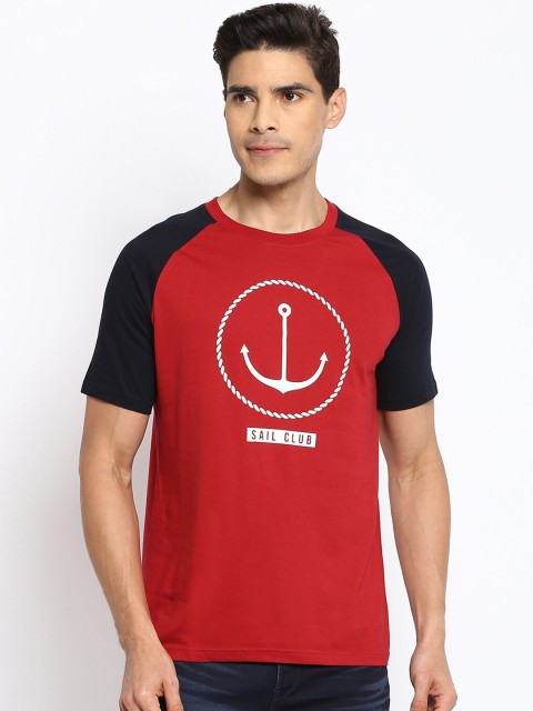 

R&B Men Red Colourblocked Slim Fit T-shirt