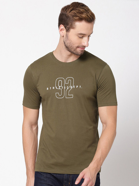 

R&B Men Olive Green Typography Printed Applique T-shirt