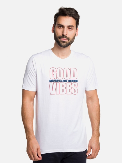 

R&B Men White Typography Printed Applique Slim Fit T-shirt