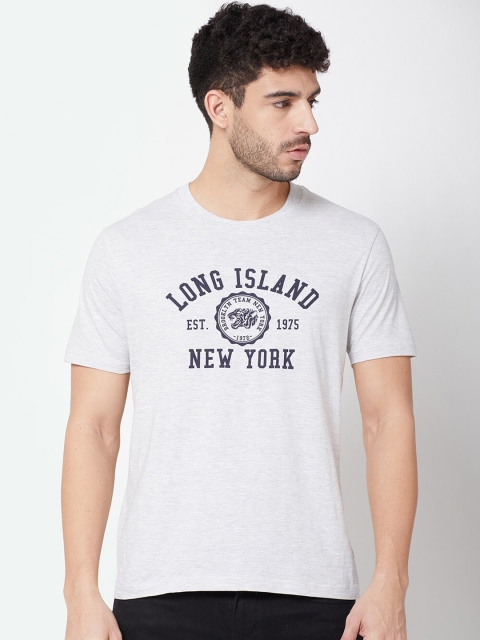 

R&B Men Grey Typography Printed Applique Slim Fit T-shirt