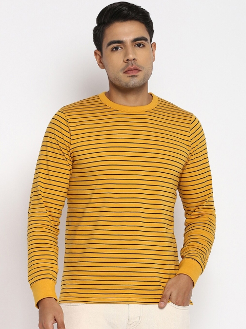 

R&B Men Yellow Striped Henley Neck Slim Fit T-shirt
