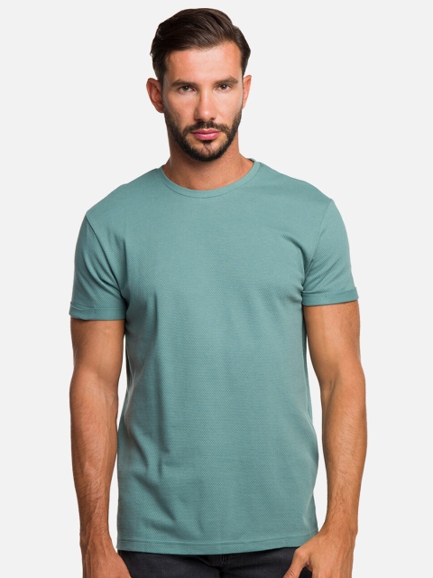 

R&B Men Green High Neck Slim Fit T-shirt