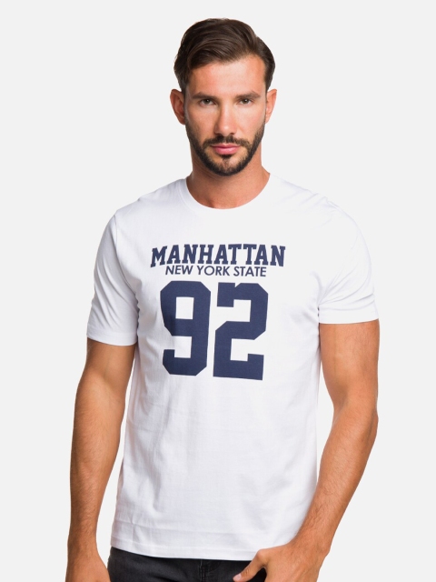 

R&B Men White Varsity Printed Applique Slim Fit T-shirt