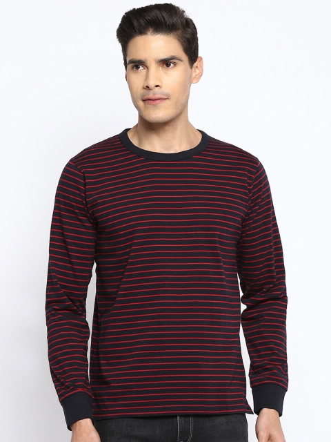 

R&B Men Navy Blue Striped Slim Fit T-shirt