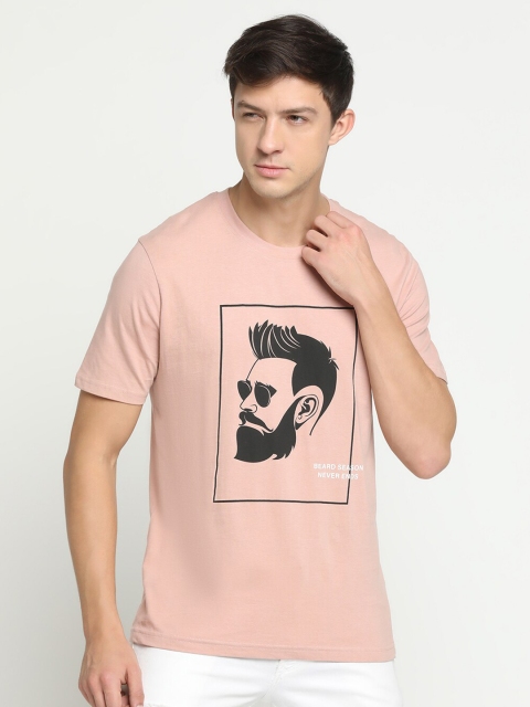 

R&B Men Pink Typography Printed V-Neck Applique Slim Fit T-shirt
