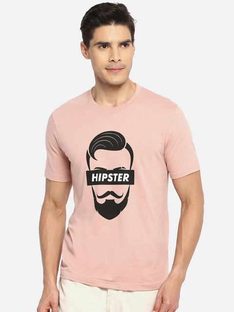 

R&B Men Pink Typography Printed Applique Slim Fit T-shirt