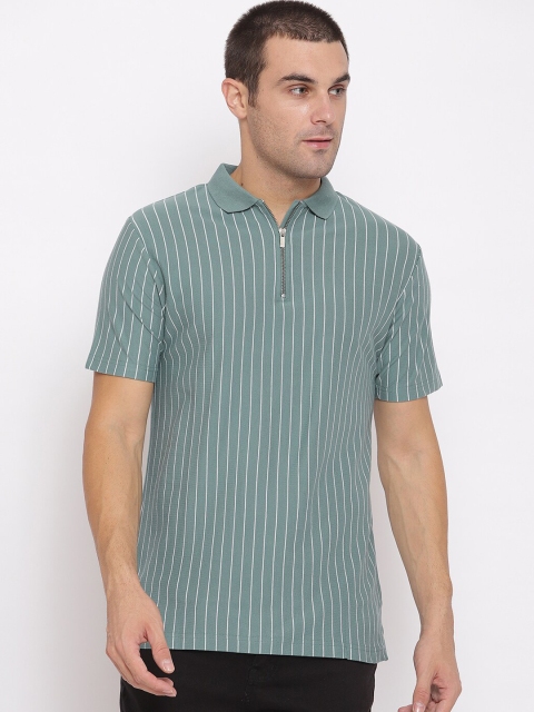 

R&B Men Green Striped Slim Fit T-shirt