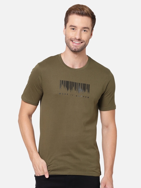 

R&B Men Olive Green Typography Printed Applique T-shirt