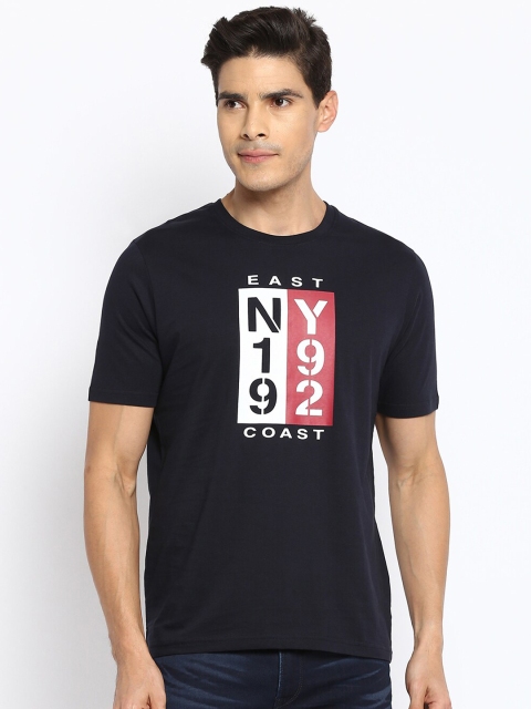 

R&B Men Navy Blue Typography Printed Applique Slim Fit T-shirt