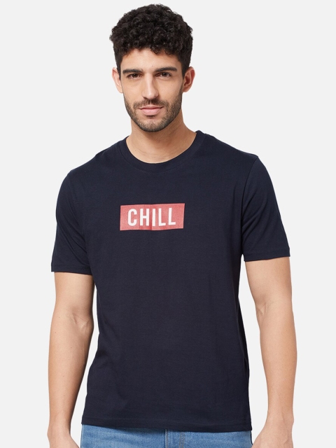 

R&B Men Navy Blue Typography Slim Fit T-shirt