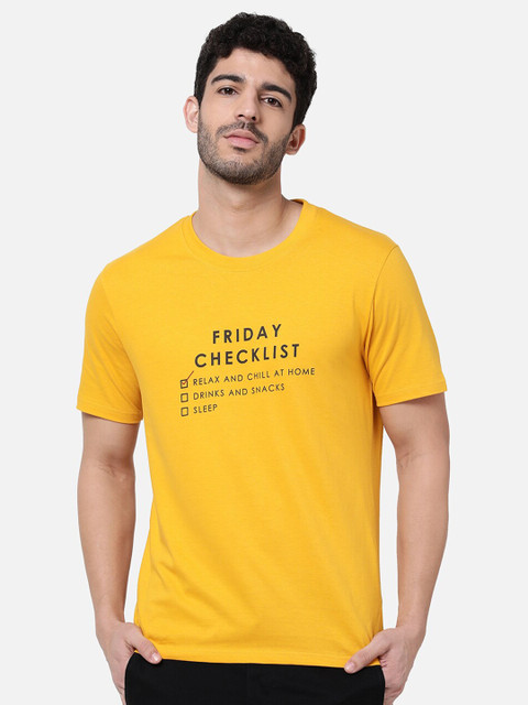 

R&B Men Yellow Typography Slim Fit T-shirt