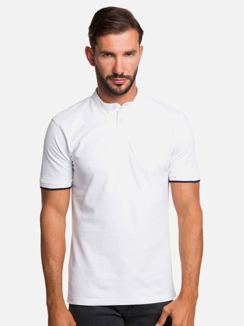 

R&B Men White High Neck Slim Fit T-shirt