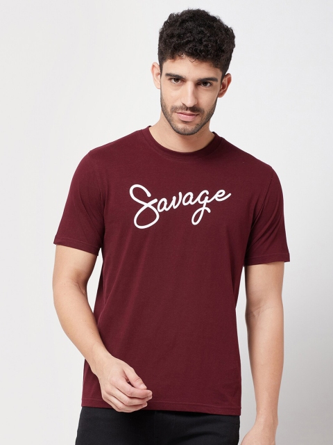 

R&B Men Purple Typography Printed Applique Slim Fit T-shirt