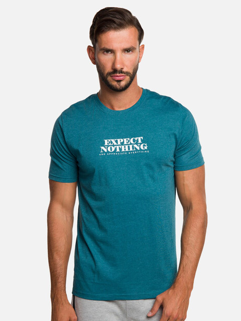 

R&B Men Green Typography Printed V-Neck Slim Fit T-shirt