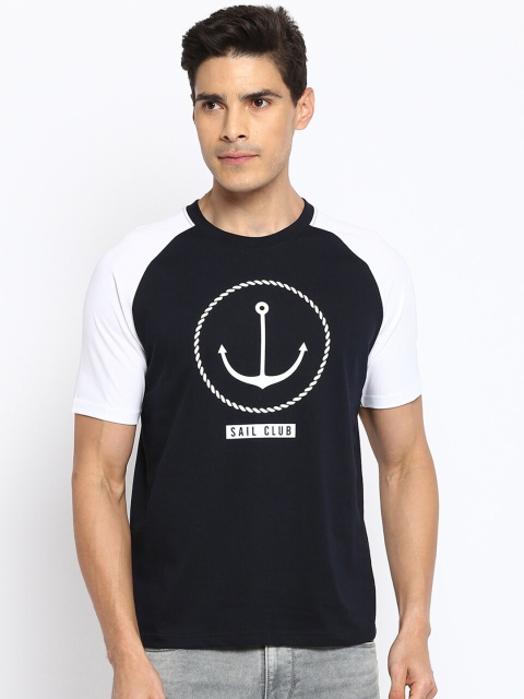 

R&B Men Navy Blue Typography Printed Applique Slim Fit T-shirt