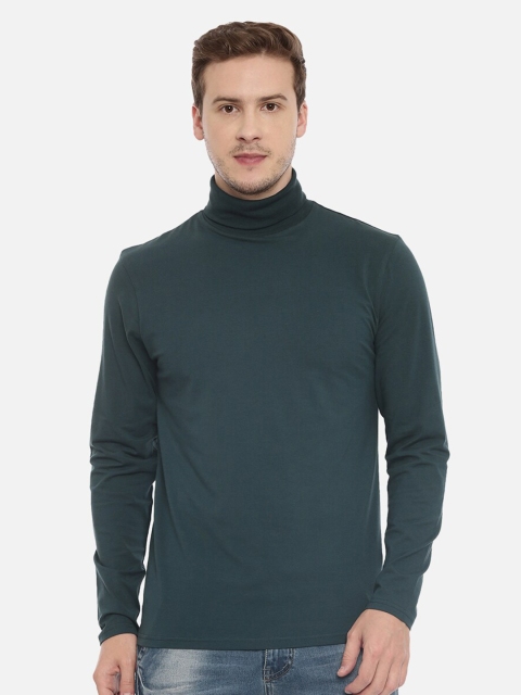 

R&B Men Blue High Neck Extended Sleeves Slim Fit T-shirt