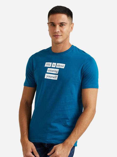 

R&B Men Blue Typography Printed Applique Slim Fit T-shirt