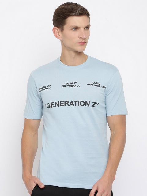 

R&B Men Blue Typography Printed Raw Edge Slim Fit T-shirt