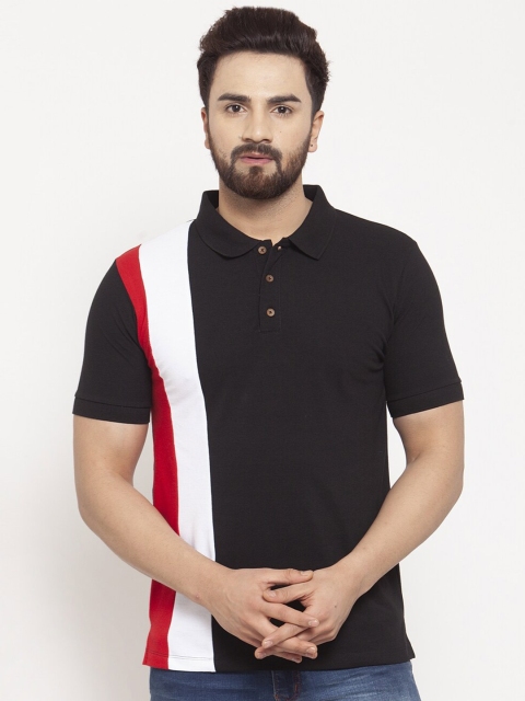 

Kalt Men Black Colourblocked Polo Collar T-shirt