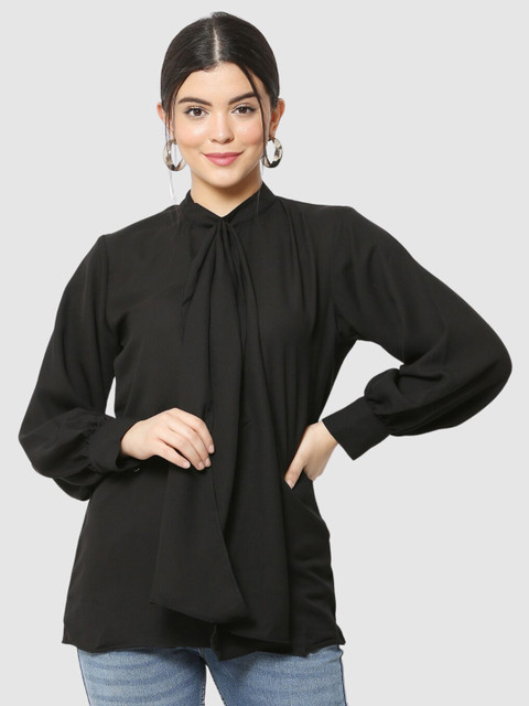 

The Label Bar Black Tie-Up Neck Crepe Top