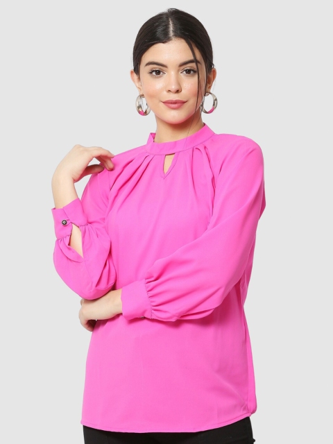 

The Label Bar Pink Keyhole Neck Crepe Top
