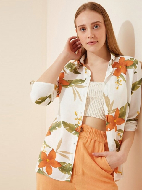 

Bayship Women White Original Floral Printed Party Shirt
