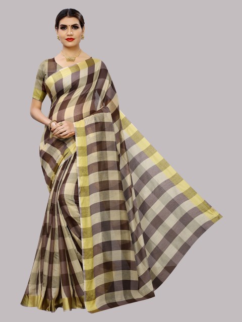 

Fashion Basket Maroon & Yellow Checked Saree