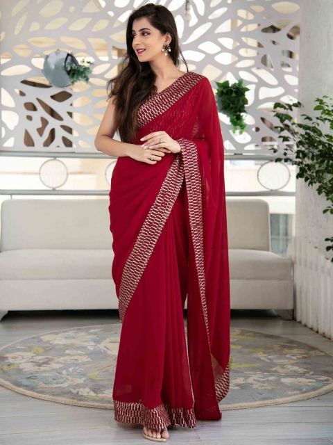 

Fashion Basket Red Sequinned Pure Georgette Saree