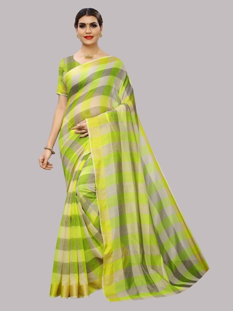 

Fashion Basket Lime Green & Grey Checked Silk Cotton Saree