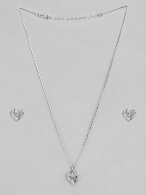 

Zavya Women 925 Sterling Silver Stone Studded Rhodium-Plated Necklace with Earrings