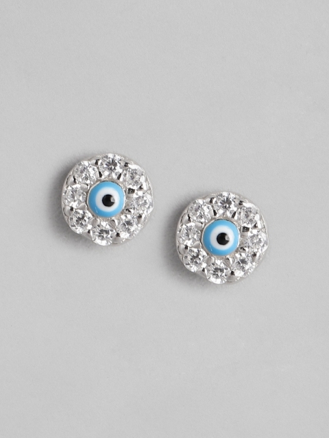 

Zavya Blue 925 Sterling Silver Rhodium-Plated Evil Eye in Flower Stud Earrings