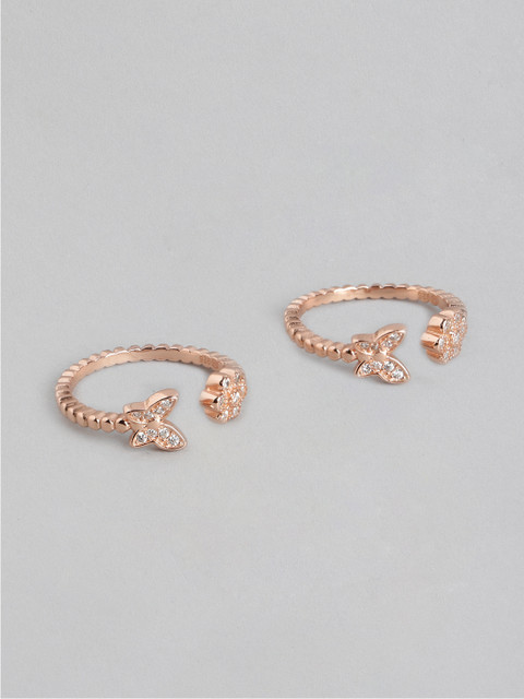 

Zavya Women Set of 2 925 Sterling Silver Rose-Gold Plated Stone Studded Butterfly Toe Ring