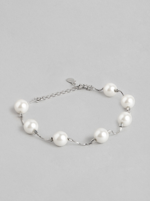 

Zavya Women White 925 Sterling Silver Rhodium-Plated Pearl Link Bracelet