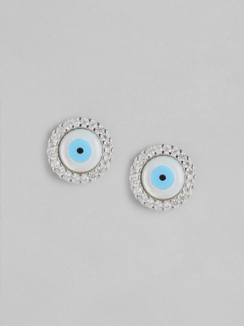 

Zavya Blue 925 Sterling Silver Rhodium-Plated Evil Eye Stud Earrings