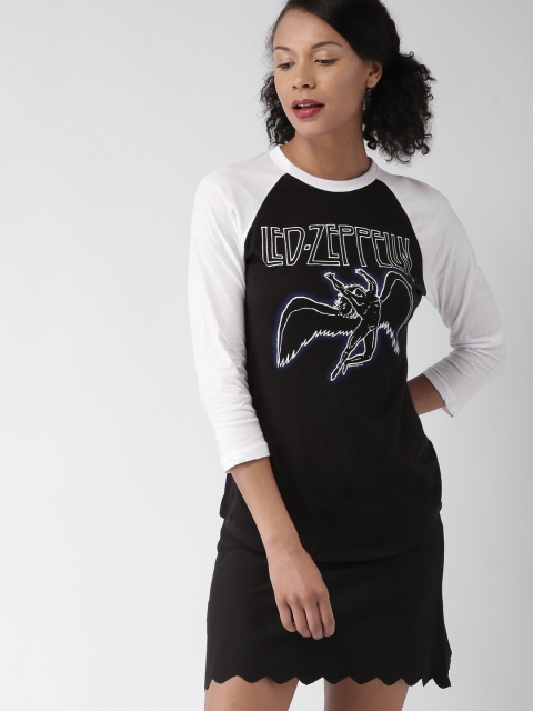 

FOREVER 21 Women Black Printed Round Neck T-shirt