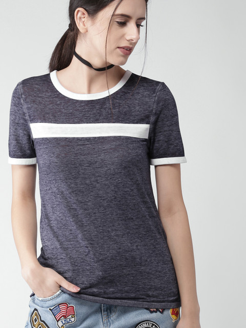 

FOREVER 21 Women Navy Solid Round Neck T-shirt, Navy blue