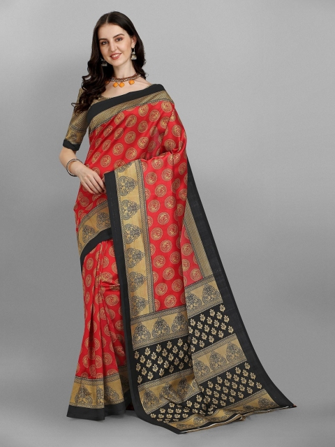 

Fashionuma Red & Black Ethnic Motifs Printed Saree
