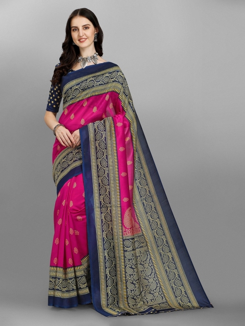 

Fashionuma Pink & Blue Ethnic Motifs Lichi Silk Saree