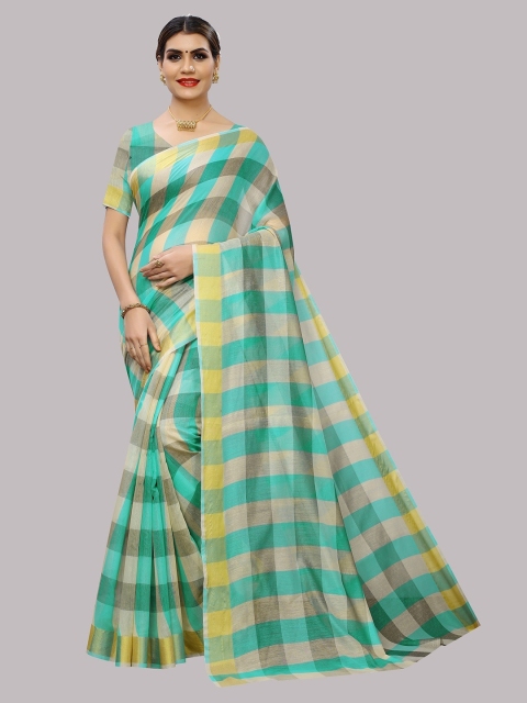 

Fashionuma Green & Yellow Checked Silk Cotton Saree