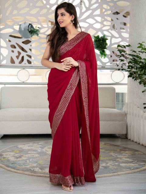 

Fashionuma Maroon Sequinned Pure Georgette Saree