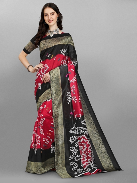 

Fashionuma Black & Red Bandhani Saree