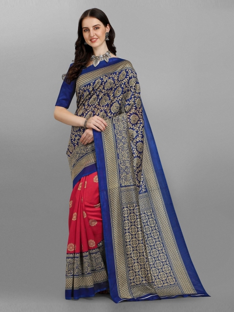 

Fashionuma Blue & Pink Woven Design Art Silk Half and Half Saree