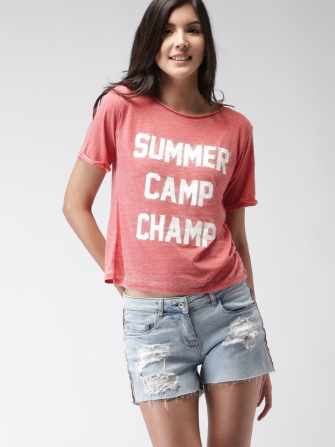 

FOREVER 21 Women Pink Printed Round Neck T-shirt