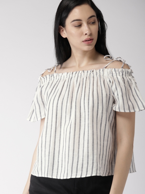 

FOREVER 21 Women White Striped Top