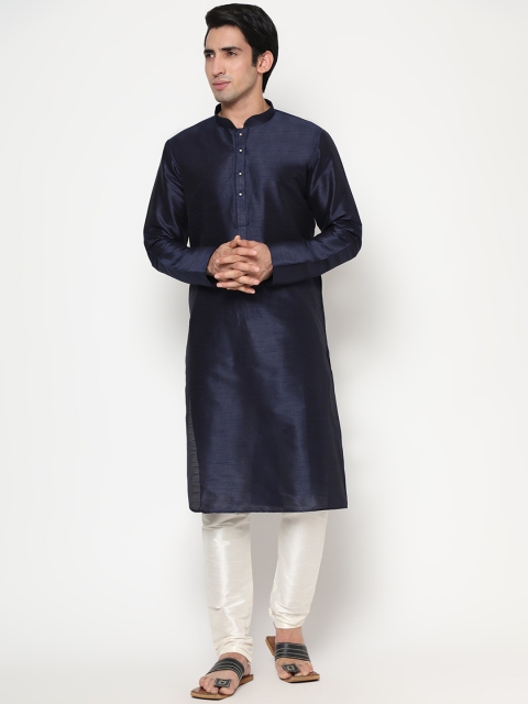 

Endues Men Navy Blue Jacquard Kurta