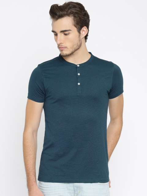 

American Crew Men Blue Striped Henley T-shirt