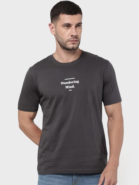 

R&B Men Grey High Neck Raw Edge T-shirt
