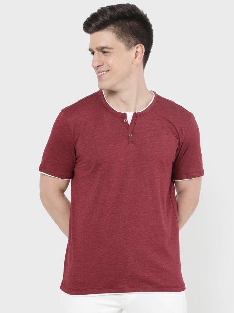 

R&B Men Maroon Henley Neck Raw Edge T-shirt